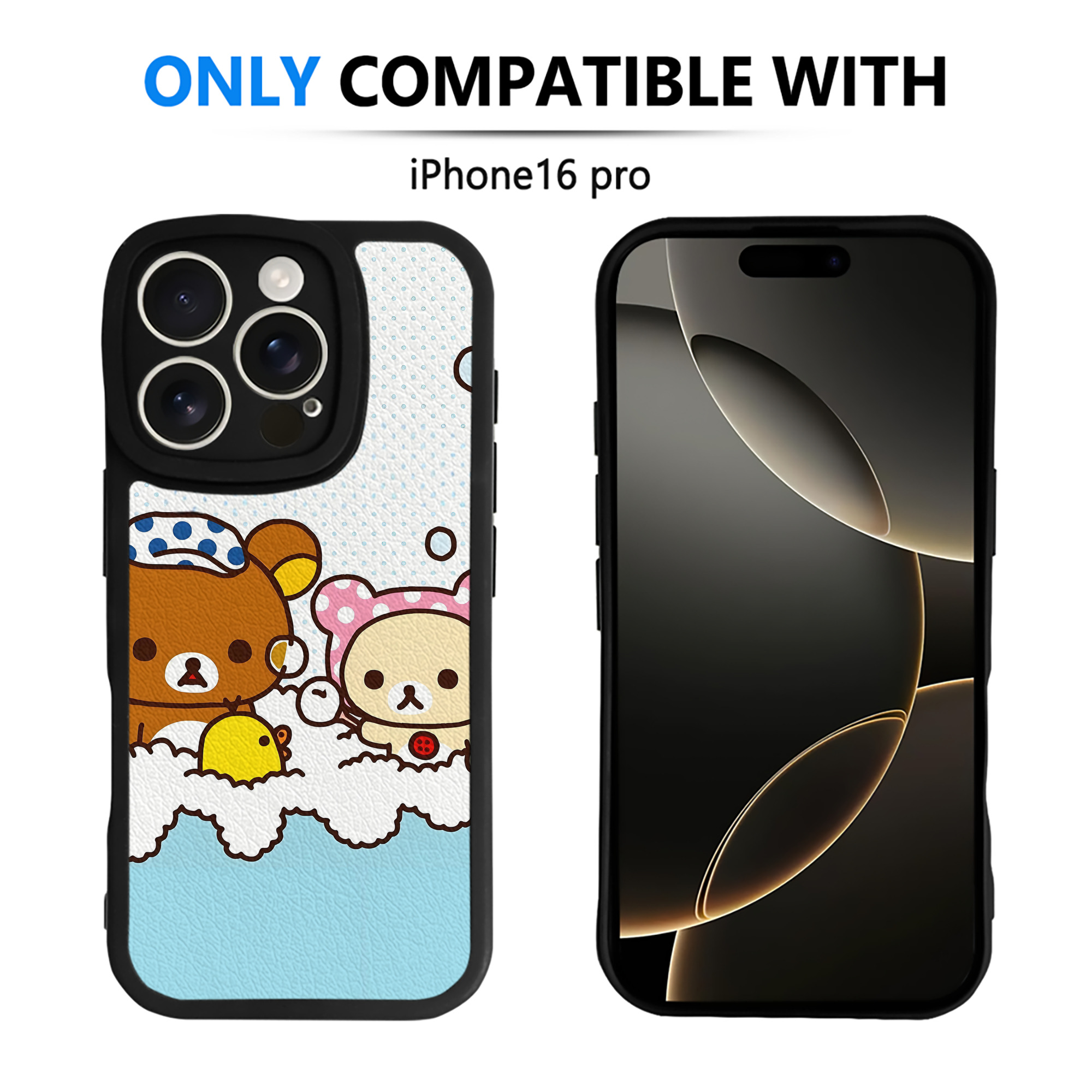 （画像用） リラックマ リラックマ キイロイトリ Rilakkuma Korilakkuma Kiiroitori 【iPhone 16シリーズ対応】シリコンスマホケース（レザー調） 材質：シリコン